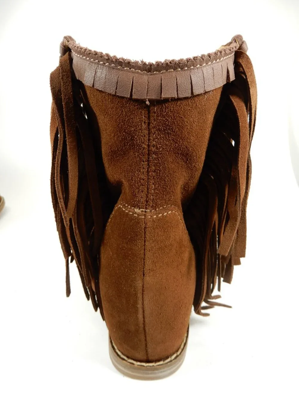 LUCCHESE Hidden Wedge Booties Size 7 Chocolate Brown Suede Fringe Trim NEW